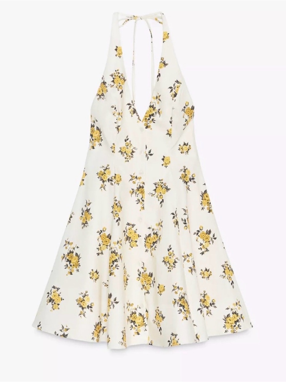 NWT Zara White Halter Dress with Yellow Floral Print, sz Medium